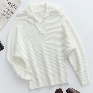 ECOWISH Womens Knit Sweaters V Neck Pullover Long Sleeve Plain Sweater